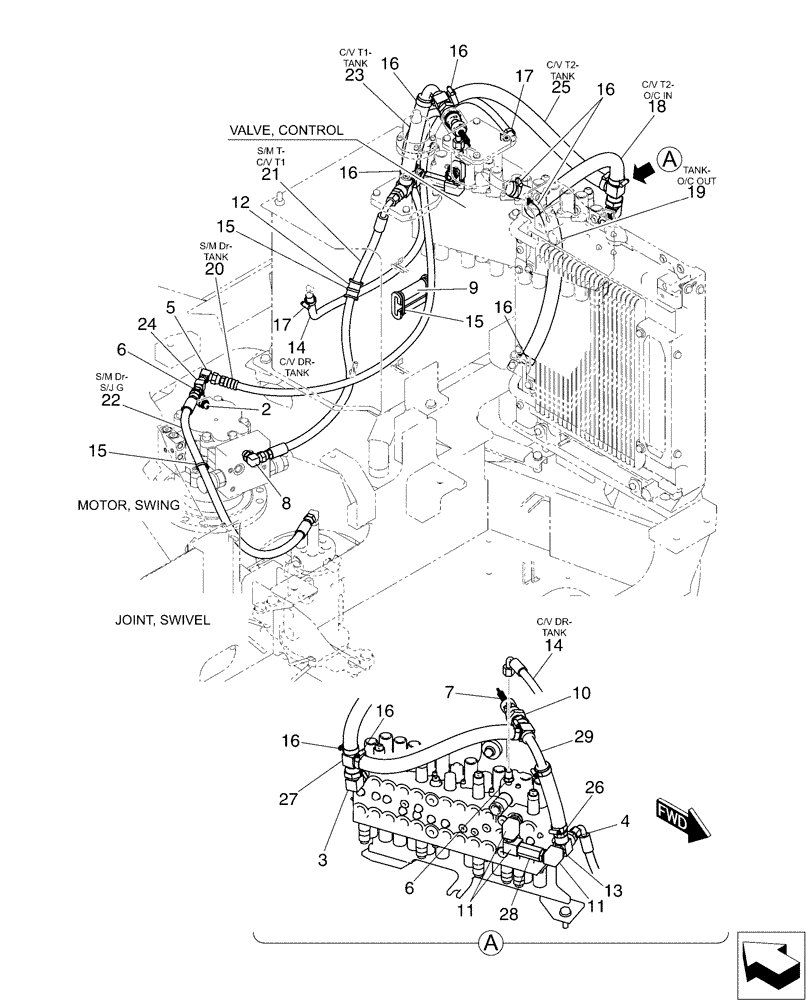 Схема запчастей Case CX50B - (01-034) - HYD LINES, RETURN (35) - HYDRAULIC SYSTEMS