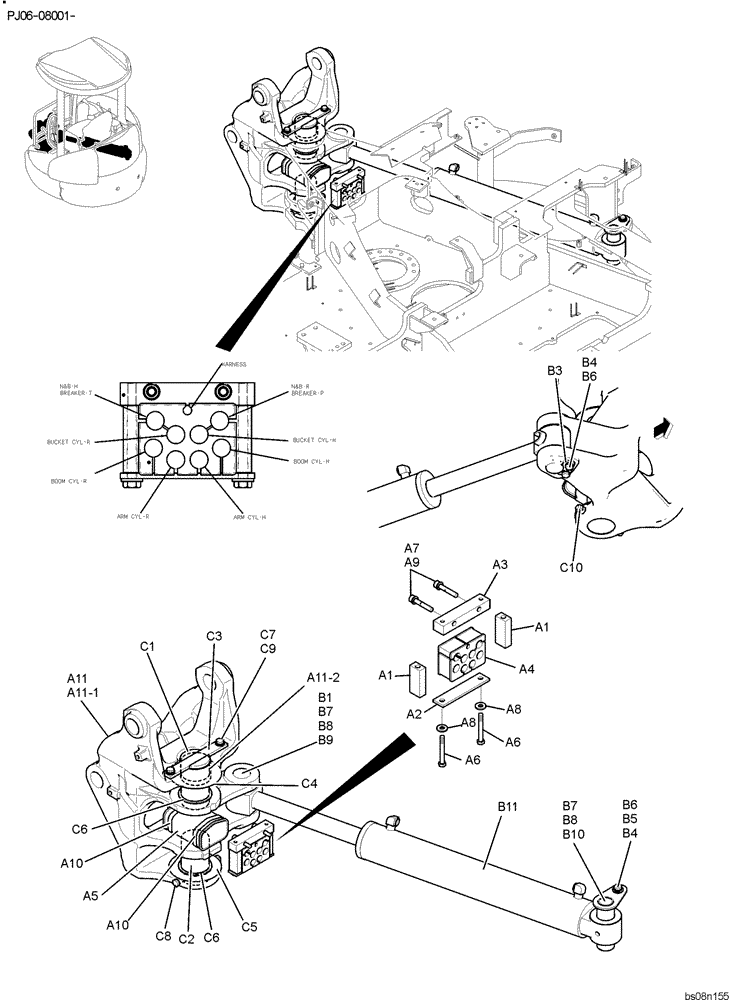 Схема запчастей Case CX50B - (01-003) - BRACKET ASSY, SWING (NIBBLER & BREAKER) (PY02B00118F1 & PY02B00116F1 & PY02B00109F1) (05) - SUPERSTRUCTURE