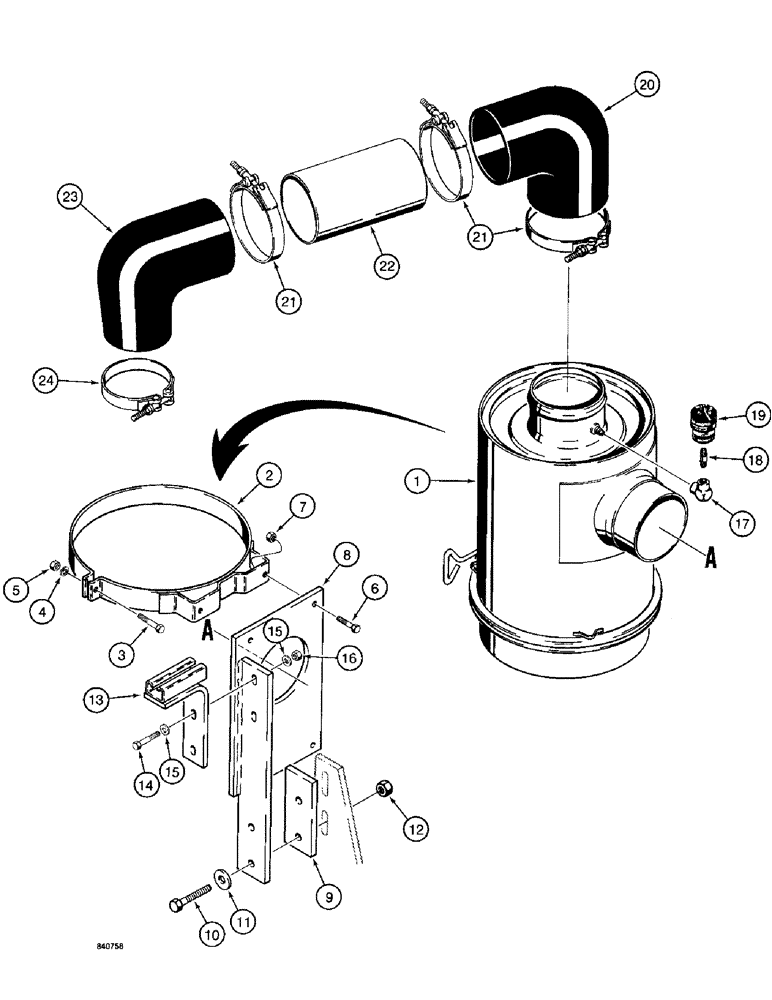 Схема запчастей Case 1187 - (012) - AIR CLEANER AND RELATED PARTS, FOR DETROIT DIESEL ENGINE (01) - ENGINE