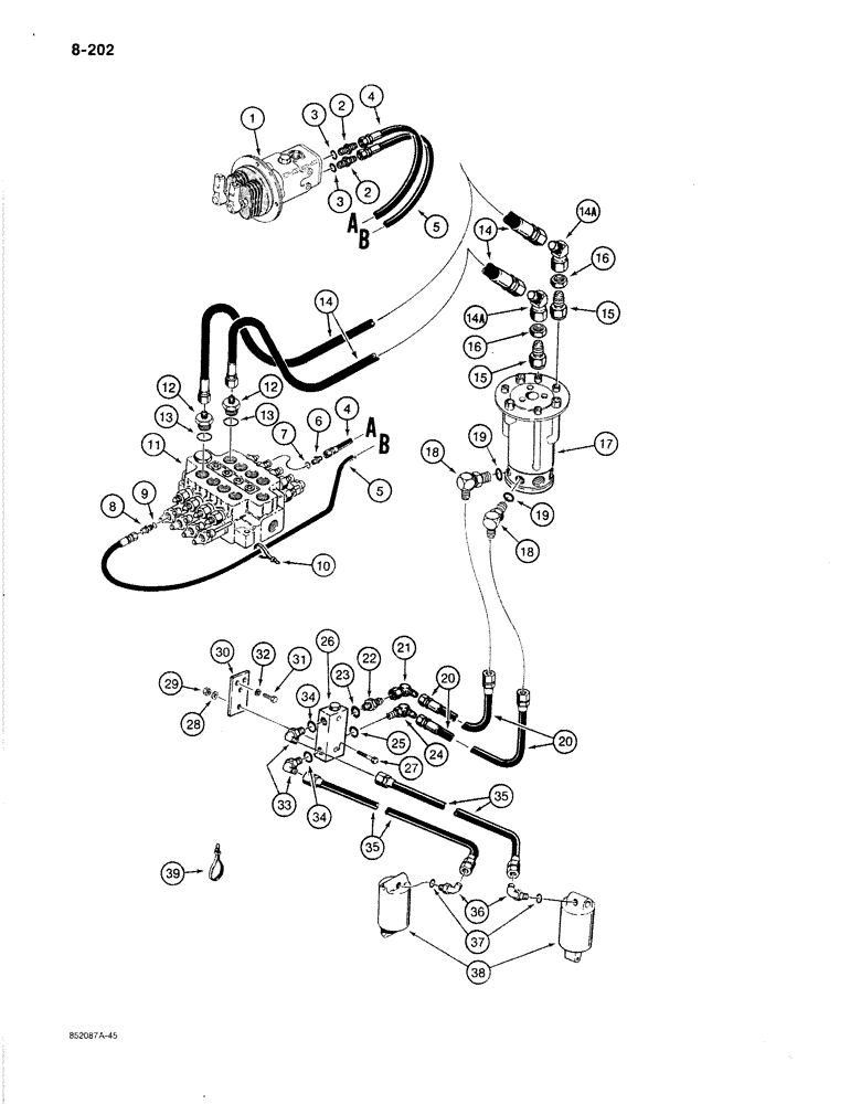 Схема запчастей Case 1080B - (8-202) - HYDRAULIC LEVELER LINES, MODELS WITHOUT AUXILIARY HYDRAULIC CIRCUIT (08) - HYDRAULICS