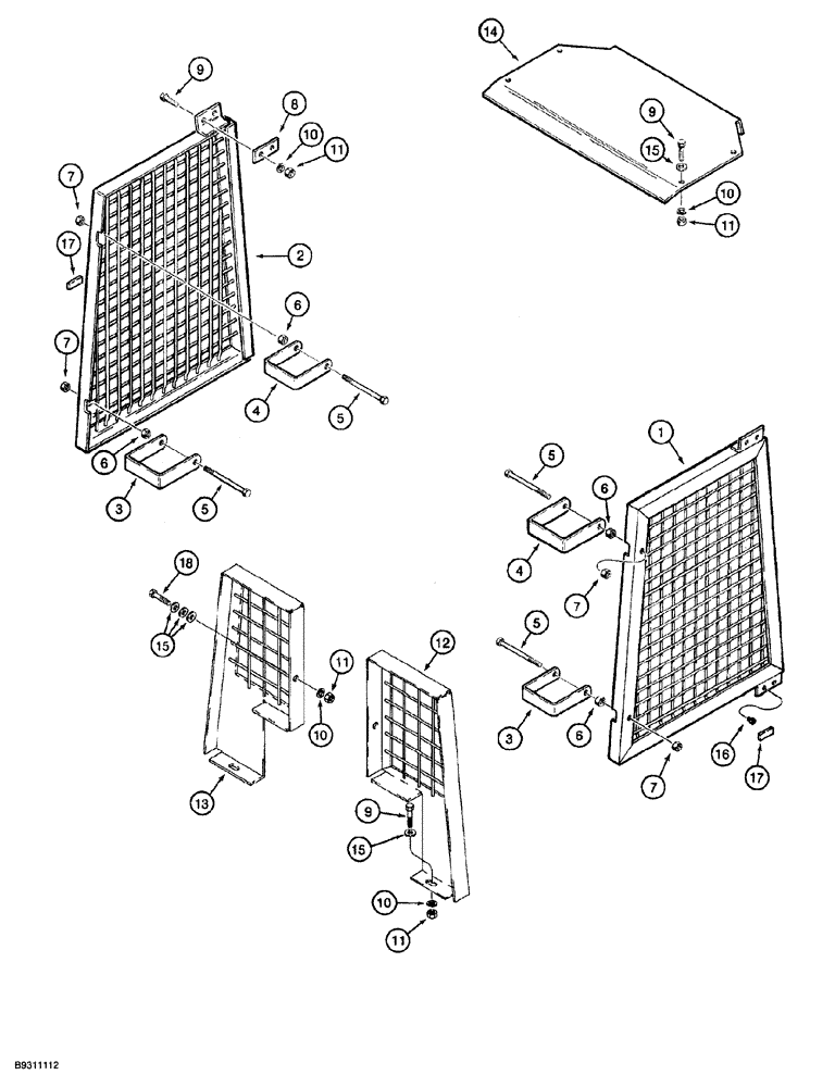 Схема запчастей Case 850G - (9-48) - ROPS CANOPY BRUSH SCREENS AND EXTENSION (05) - UPPERSTRUCTURE CHASSIS