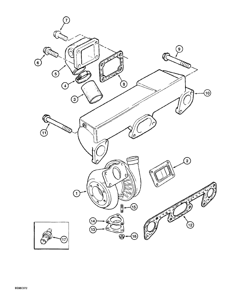 Схема запчастей Case 689G - (02-14) - TURBOCHARGER AND MANIFOLD (02) - ENGINE