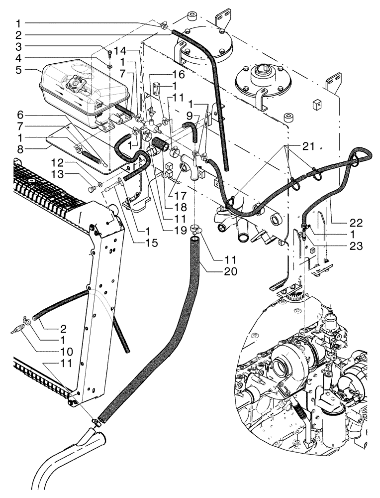 Схема запчастей Case 845B - (02-36[01]) - WATER TANK AND PIPING (02) - ENGINE