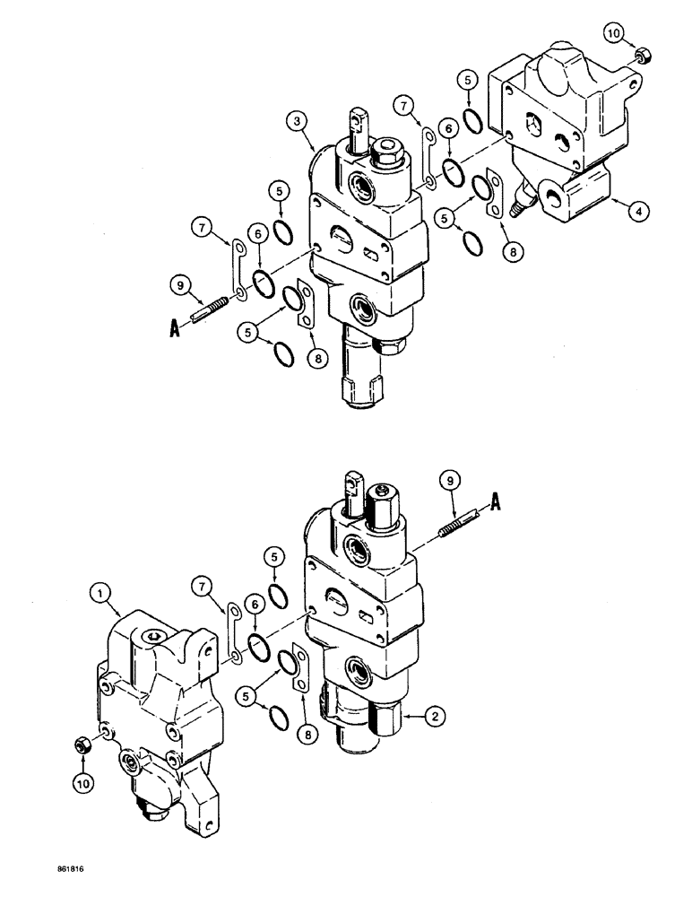 Схема запчастей Case 590 - (8-058) - LOADER CONTROL VALVE, TWO SPOOL (08) - HYDRAULICS