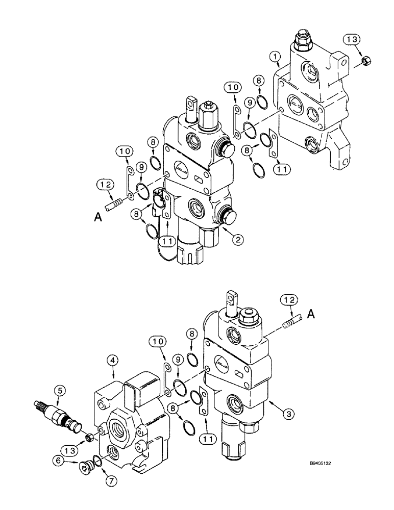 Схема запчастей Case 590SL - (8-72) - LOADER CONTROL VALVE, TWO SPOOL, (WITH MALE TYPE SPOOL EYES) (08) - HYDRAULICS