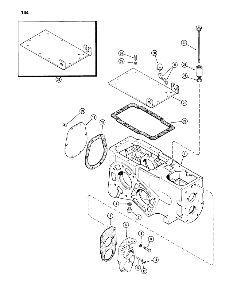 Схема запчастей Case 586C - (144) - TRANSMISSION HOUSING, TRANSAXLE, PRIOR TO TRANSMISSION SERIAL NUMBER 10256058 (21) - TRANSMISSION