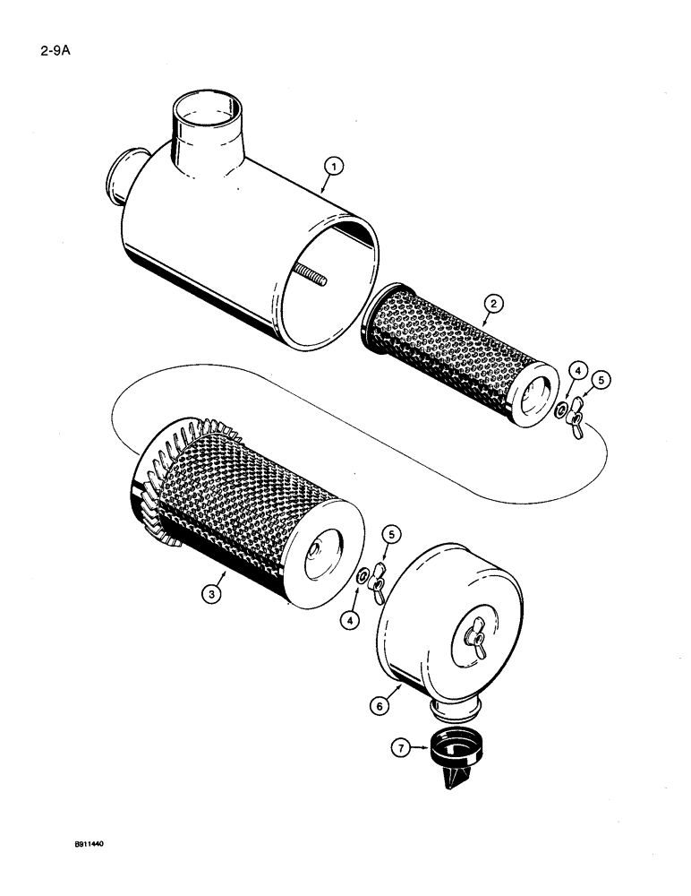 Схема запчастей Case 360 - (2-09A) - AIR CLEANER - 1347840C1, DEUTZ DIESEL ENGINE MODELS, P.I.N. JAF0104257 AND AFTER (02) - ENGINE