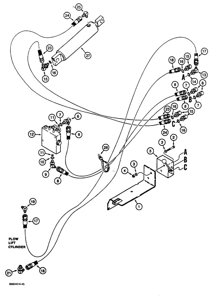 Схема запчастей Case CASE - (8-12) - SELECTOR VALVE AND ATTACHMENT LIFT HYDRAULIC CIRCUITS, PLOW AND TRENCHER (08) - HYDRAULICS