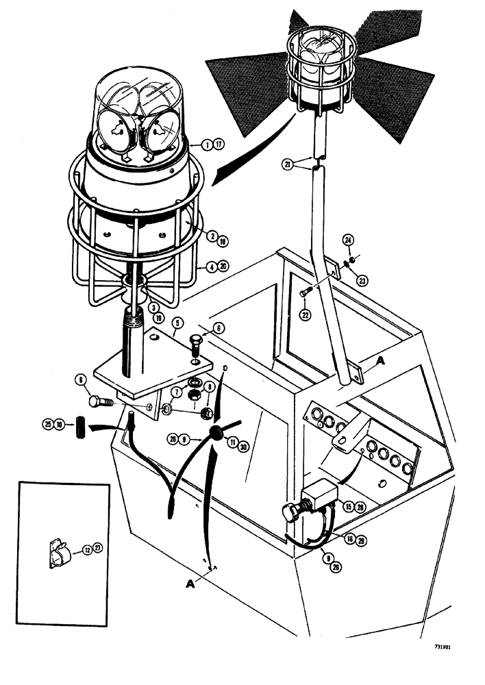 Схема запчастей Case W20 - (264) - ROTATING BEACON USED ON MODELS WITH AND WITHOUT CAB (04) - ELECTRICAL SYSTEMS