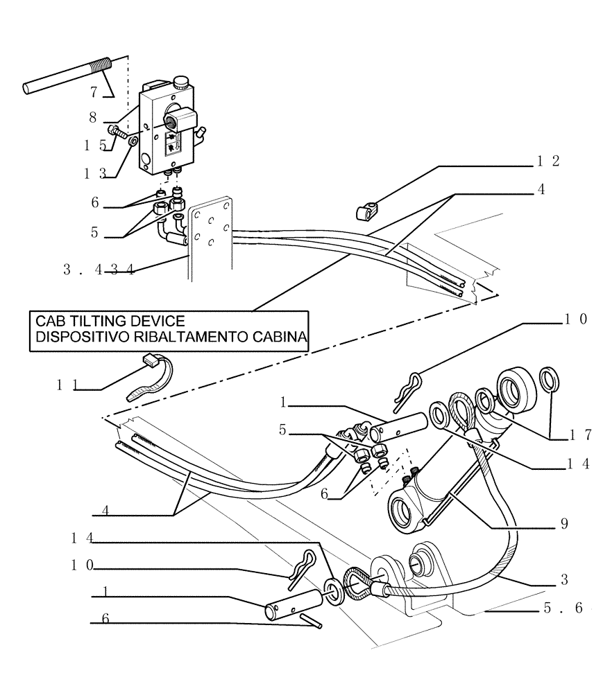Схема запчастей Case 1850K - (5.678[01]) - HYDRAULIC JACK Hoods / Operators Compartment