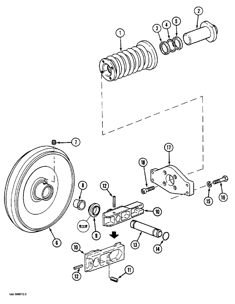 Схема запчастей Case 1088 - (5-18) - TRACK IDLER AND ADJUSTMENT CYLINDER, INTERTAC IDENTIFICATION (11) - TRACKS/STEERING
