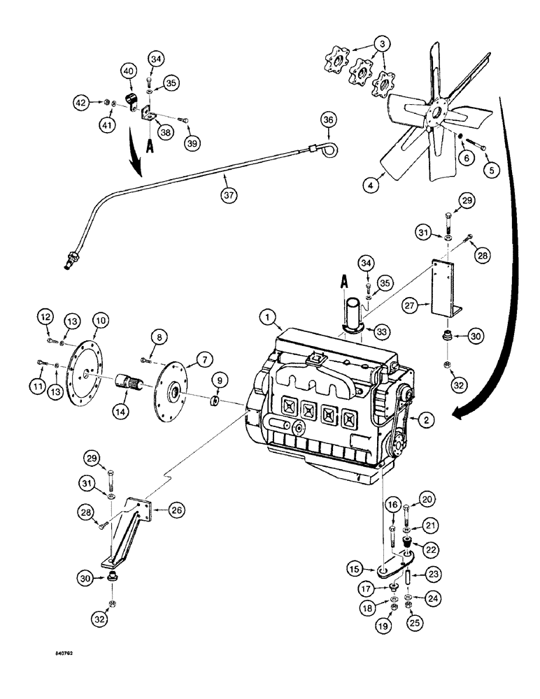 Схема запчастей Case 1187 - (024) - DETROIT DIESEL ENGINE MOUNTING AND ADAPTING PARTS (01) - ENGINE