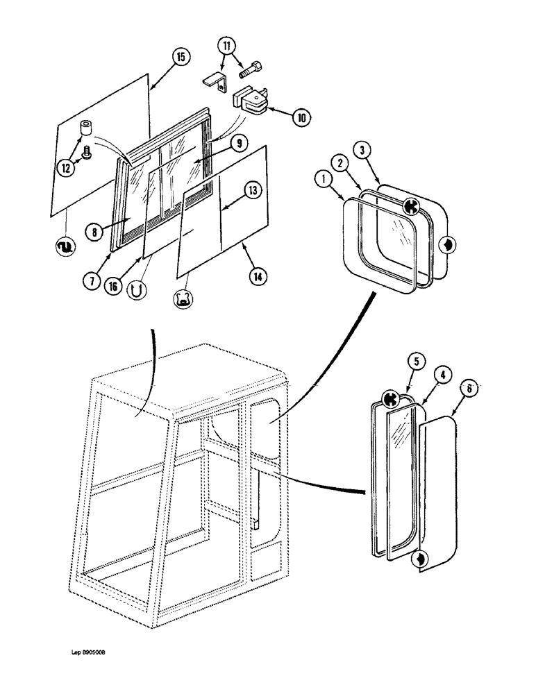 Схема запчастей Case 1088 - (9E-12) - CAB, CAB GLASS, INSULATION AND SEALS (09) - CHASSIS/ATTACHMENTS