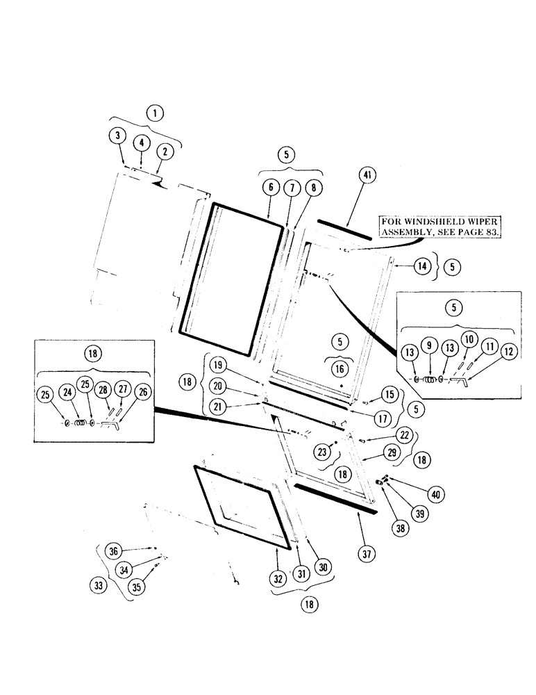 Схема запчастей Case 120 - (065) - CAB ANDATTACHING PARTS, UPPER AND LOWER WINDSHIELD ASSEMBLIES AND ATTACHING PARTS (90) - PLATFORM, CAB, BODYWORK AND DECALS