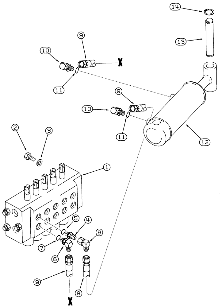 Схема запчастей Case 460 - (8-030) - BACKFILL BLADE HYD. CIRCUIT, ATTACHMENT CONTROL VALVE TO BLADE ANGLE CYL., FOUR-WAY BACKFILL BLADE (08) - HYDRAULICS