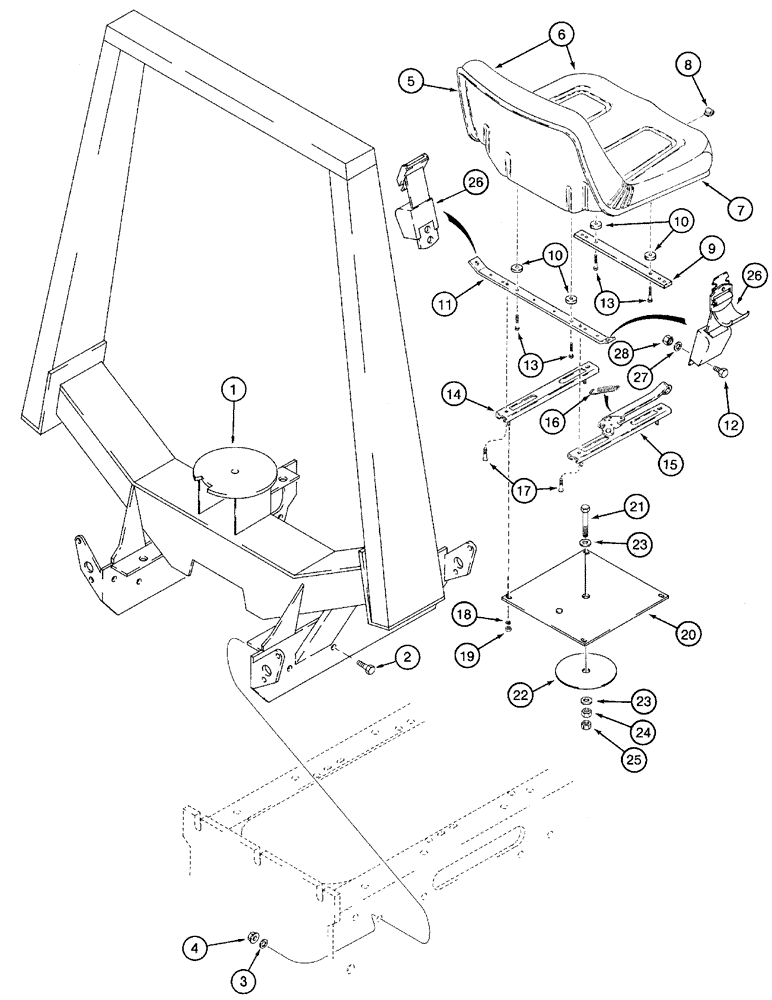 Схема запчастей Case 460 - (9-08) - ROLL OVER PROTECTIVE STRUCTURE, OPERATOR’S SEAT AND MOUNTING (09) - CHASSIS/ATTACHMENTS