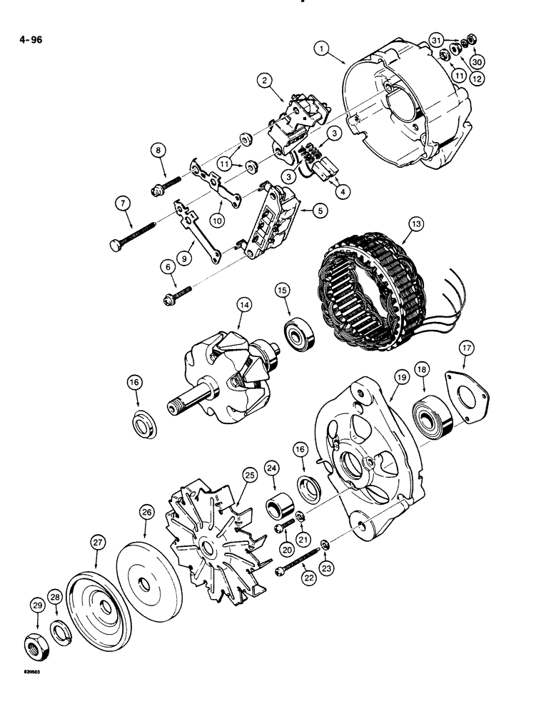 Схема запчастей Case DH4B - (4-096) - ALTERNATOR - H412445 (04) - ELECTRICAL SYSTEMS