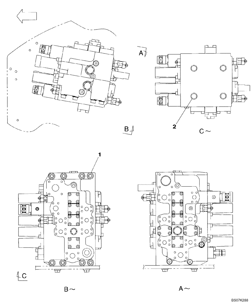 Схема запчастей Case CX225SR - (08-13) - CONTROL VALVE - SUPPORT (08) - HYDRAULICS