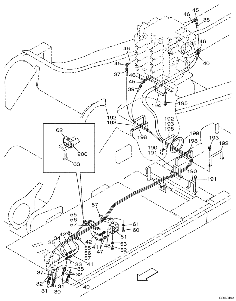 Схема запчастей Case CX700 - (08-028-00[01]) - HYDRAULIC CIRCUIT - TRAVEL PILOT (WITH VALVE, PRESSURE RELIEF) (08) - HYDRAULICS