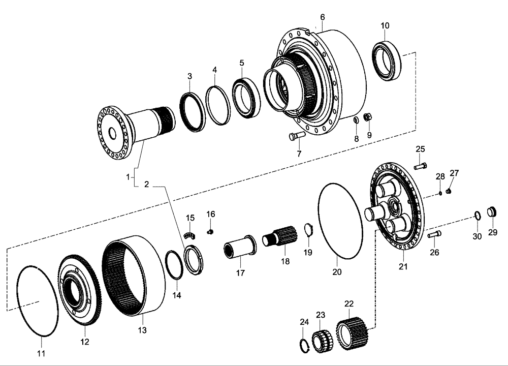 Схема запчастей Case 340 - (32A00000652[001]) - INTERMEDIATE AXLE - DIFFERENTIAL - WHEEL REDUCTION GEAR (87363363) (11) - AXLES/WHEELS