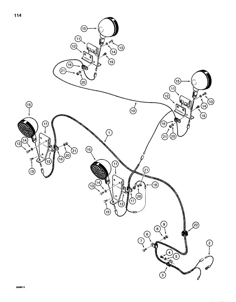 Схема запчастей Case 1150D - (114) - LAMPS AND WIRING, MODELS WITH ROPS CANOPY, *WITH REAR LAMPS MOUNTED OUTSIDE CANOPY SCREEN, IF USED (04) - ELECTRICAL SYSTEMS