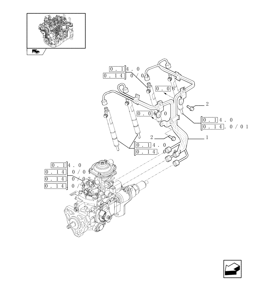 Схема запчастей Case 21E - (0.14.9) - INJECTION EQUIPMENT - PIPING (01) - ENGINE