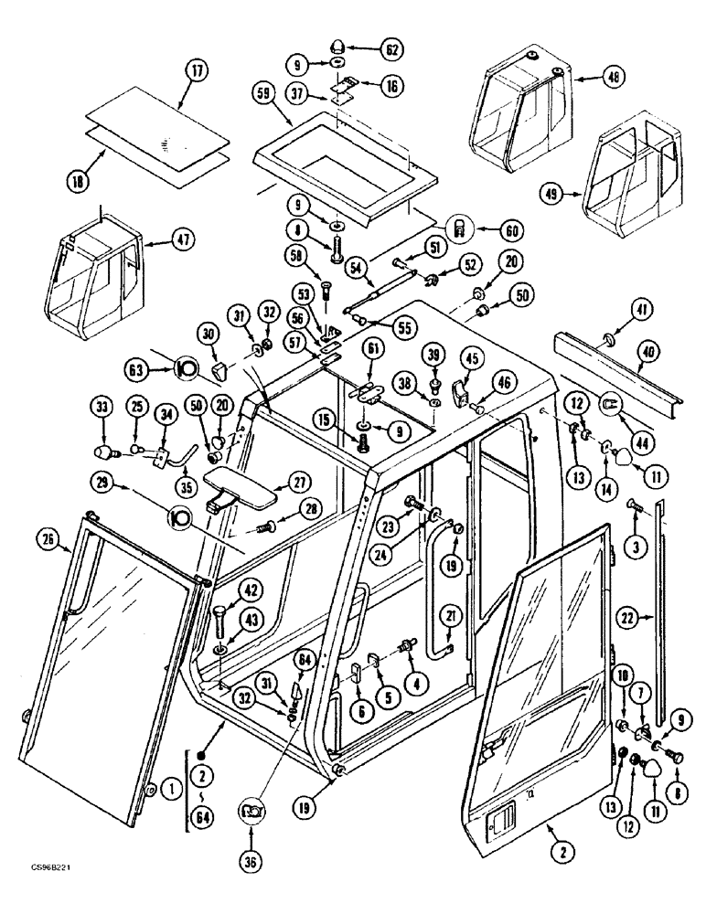 Схема запчастей Case 688BCK - (9E-34) - CAB - POLYCARBONATE WINDOW GLASSES (05.1) - UPPERSTRUCTURE CHASSIS/ATTACHMENTS