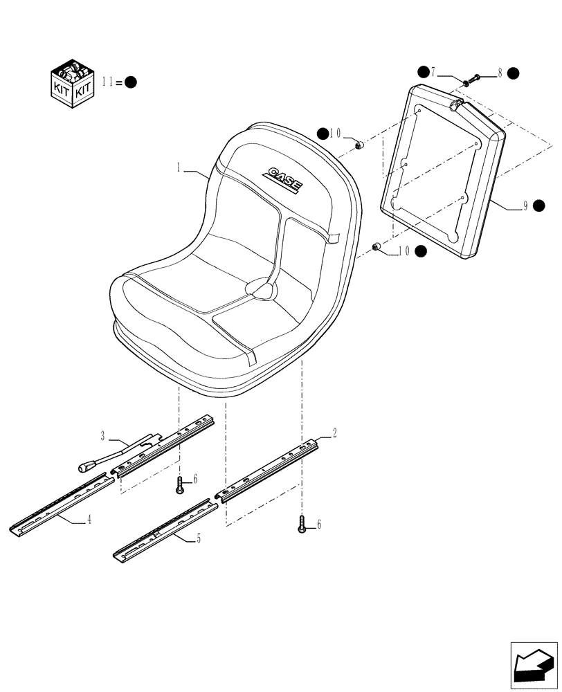 Схема запчастей Case TX945 - (9.00853[02]) - CLOTH-LINED SEAT WITHOUT MECHANICAL SUSPENSION - OPTIONAL CODE 749261011 (90) - PLATFORM, CAB, BODYWORK AND DECALS