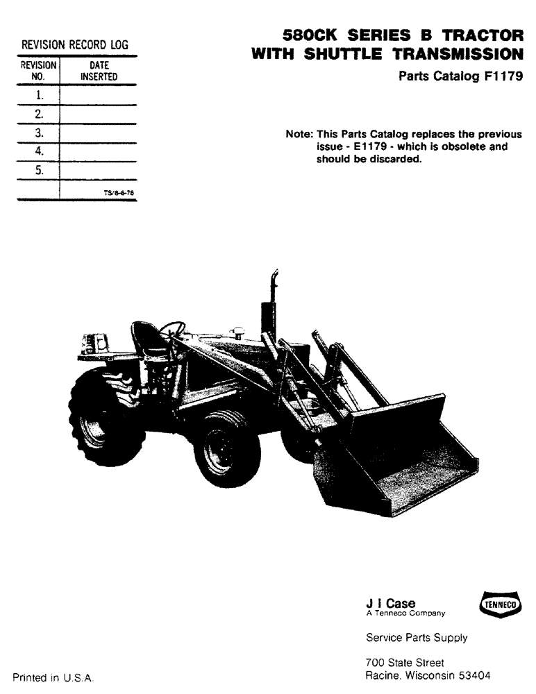 Схема запчастей Case 580B - (001) - 580CK SERIES B TRACTOR WITH SHUTTLE TRANSMISSION (00) - PICTORIAL INDEX
