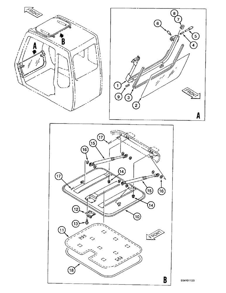 Схема запчастей Case 9040B - (9-078) - LOWER FRONT WINDOW AND ROOF PANEL ASSEMBLY (09) - CHASSIS