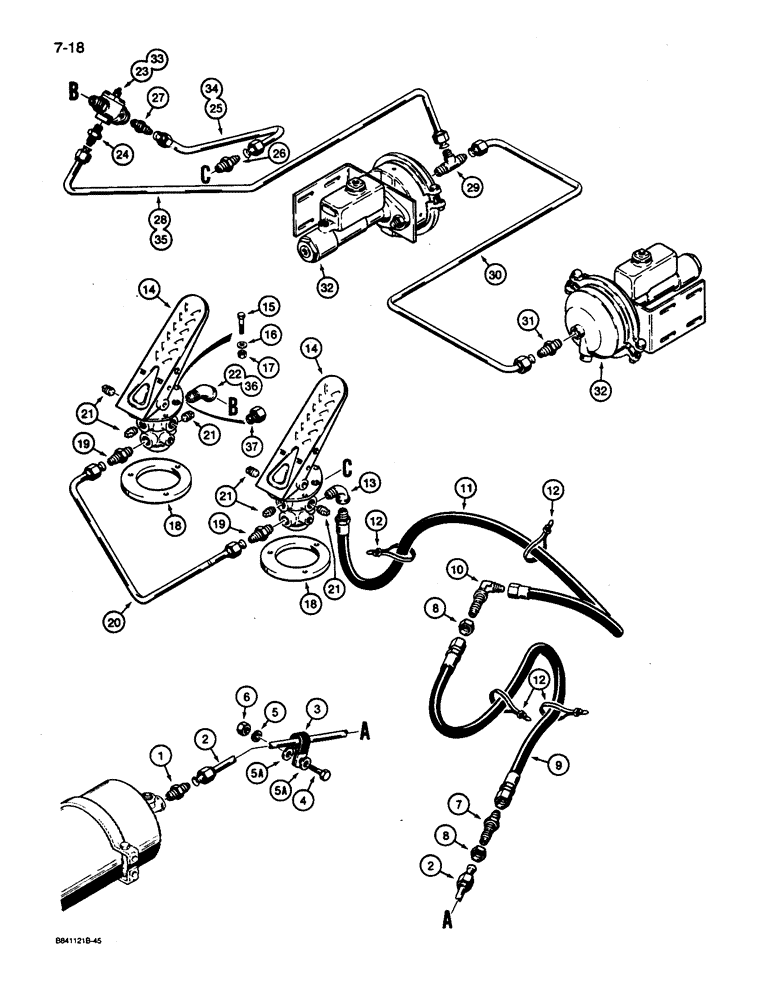 Схема запчастей Case W30 - (7-18) - BRAKE SYSTEM, AIR RESERVOIR TO TREADLES AND BRAKE ACTUATORS (07) - BRAKES