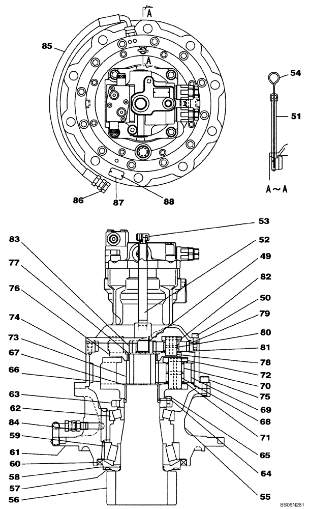 Схема запчастей Case CX240BLR - (08-058) - GEAR ASSY, REDUCTION MOTOR, SWING (08) - HYDRAULICS