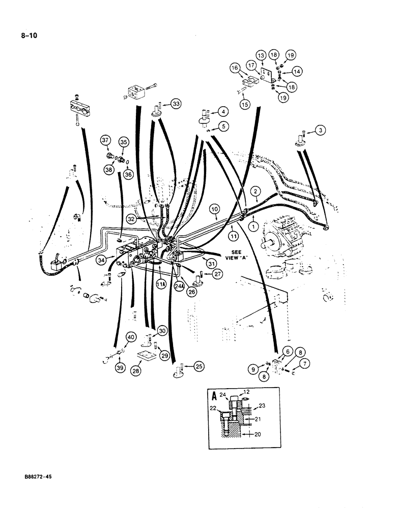 Схема запчастей Case 125B - (8-010) - HYDRAULIC PUMP LINES, P.I.N. 74251 THROUGH 74400 (08) - HYDRAULICS