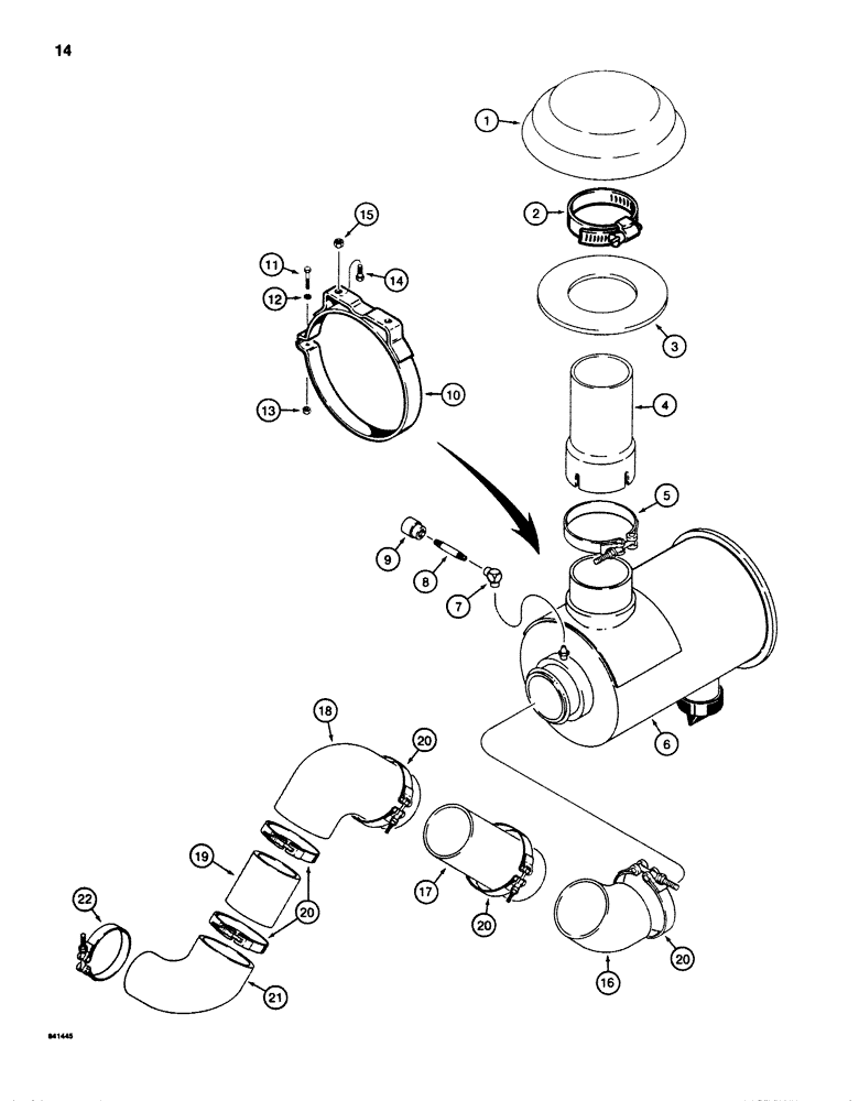 Схема запчастей Case 880D - (014) - AIR CLEANER AND AIR INTAKE PARTS (01) - ENGINE