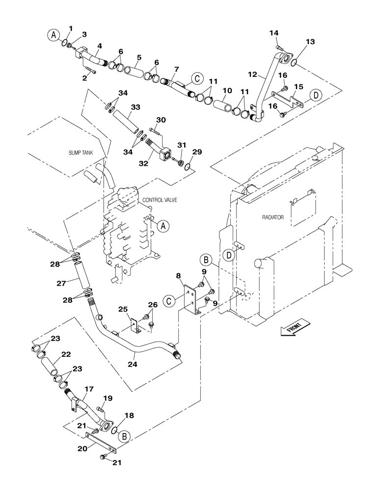 Схема запчастей Case CX350C - (08-005[00]) - HYDRAULIC CIRCUIT - COOLER (08) - HYDRAULICS