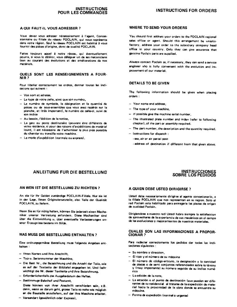 Схема запчастей Case 90CL - (001A) - INTSTRUCTIONS FOR ORDERS (00) - GENERAL