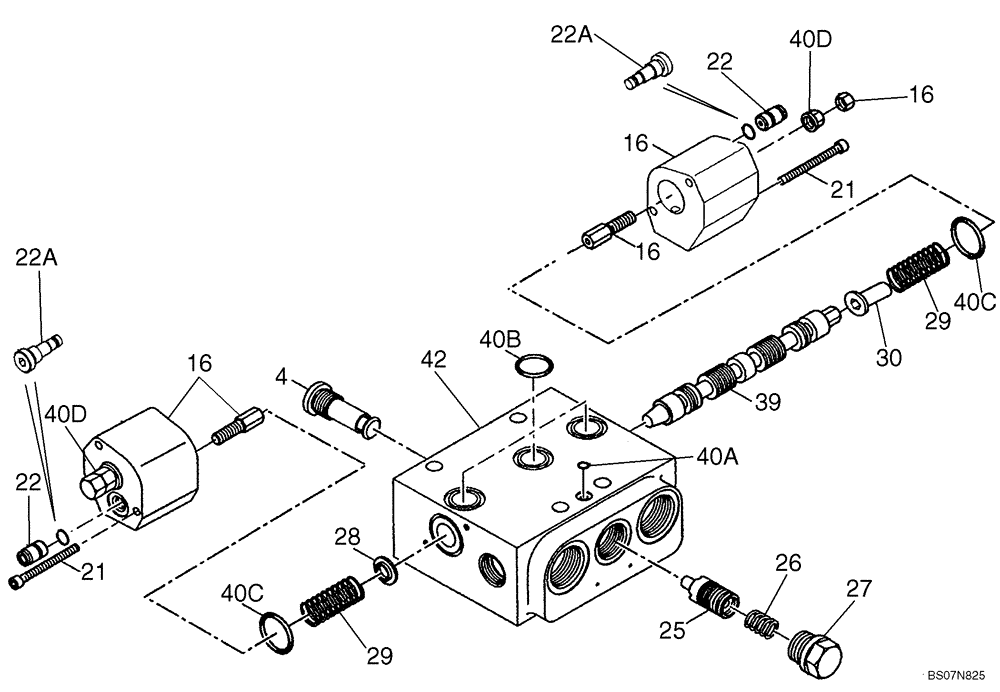 Схема запчастей Case 521E - (08-28B) - VALVE ASSY - LOADER CONTROL - VALVE SECTION - (XT) (08) - HYDRAULICS