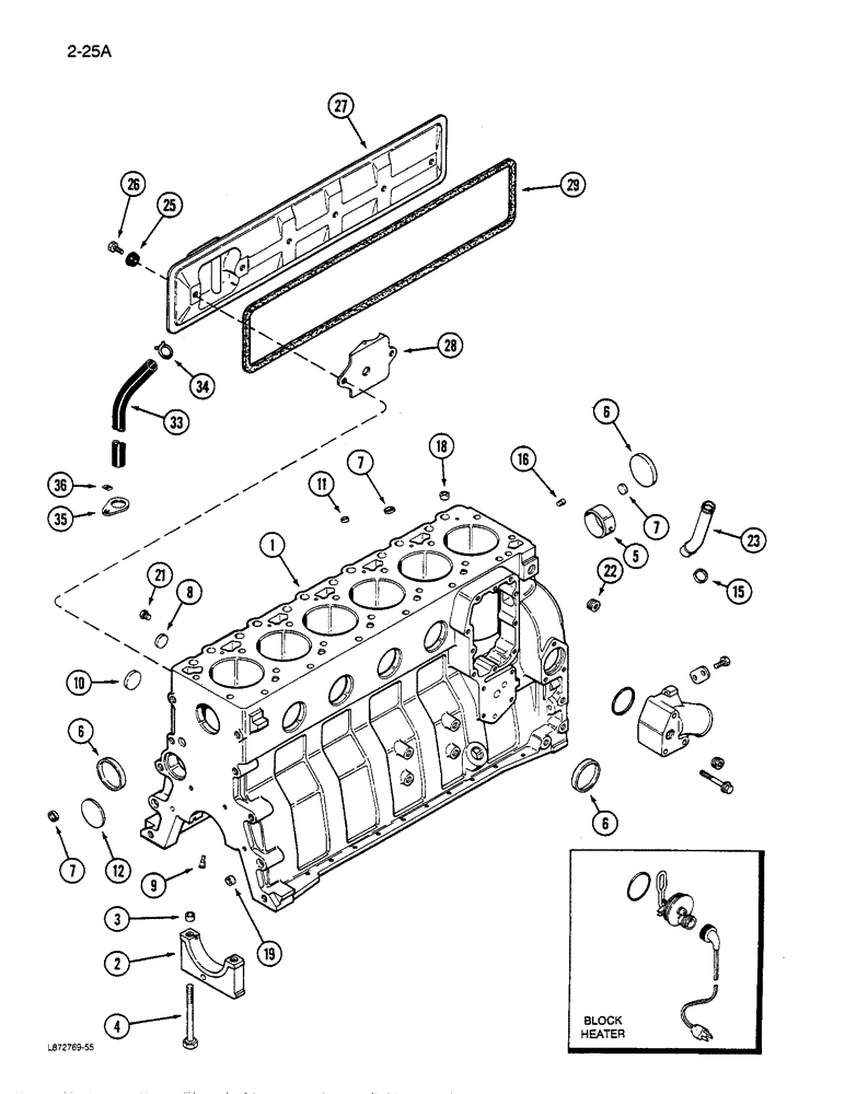 Схема запчастей Case 855D - (2-25[A]) - CYLINDER BLOCK, 6T-590 ENGINE (NATURAL ASPIRATED), PRIOR TO ENGINE SERIAL NO. 44511034 (02) - ENGINE