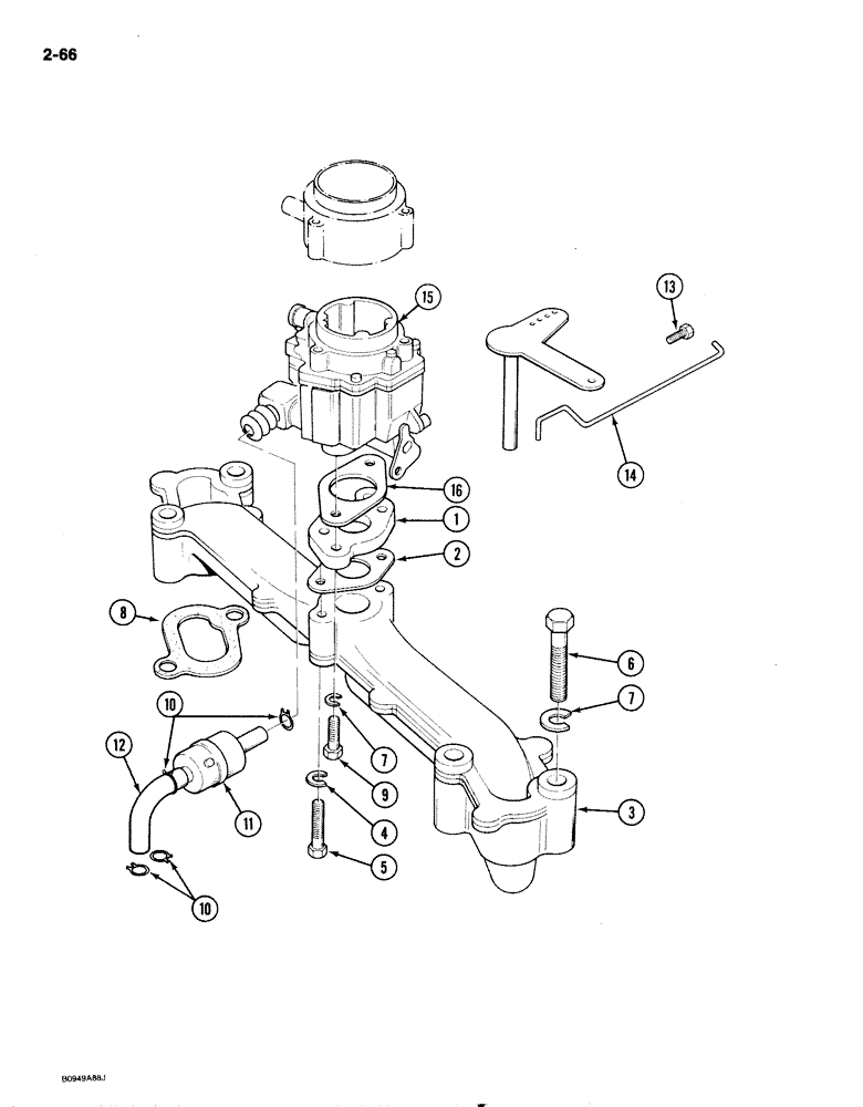 Схема запчастей Case 1818 - (2-066) - AIR INTAKE SYSTEM, GASOLINE MODELS (02) - ENGINE