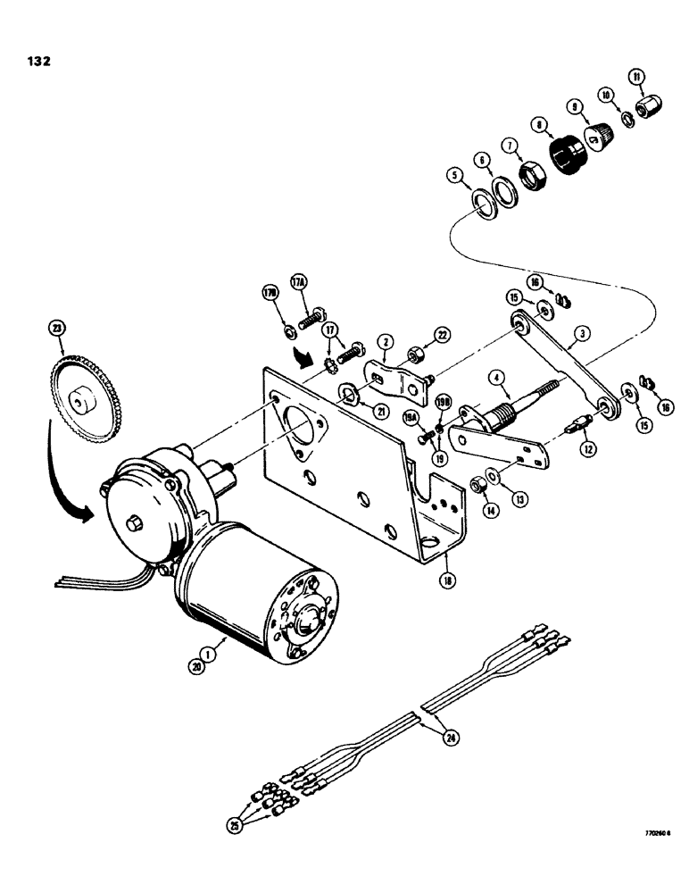 Схема запчастей Case 580C - (132) - WINDSHIELD WIPER MOTORS, FRONT WIPER MOTOR ONLY (04) - ELECTRICAL SYSTEMS