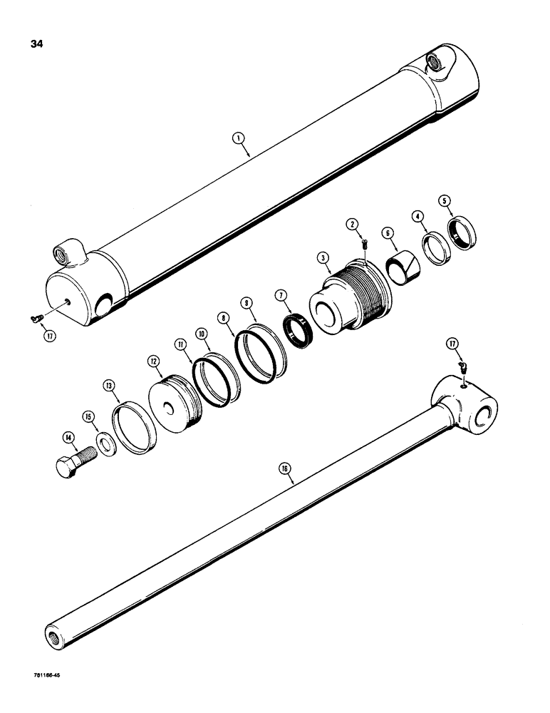 Схема запчастей Case D130 - (9-34) - G100931 BOOM AND DIPPER ARM CYLINDER, GLAND IS STAMPED WITH CYLINDER PART NUMBER 