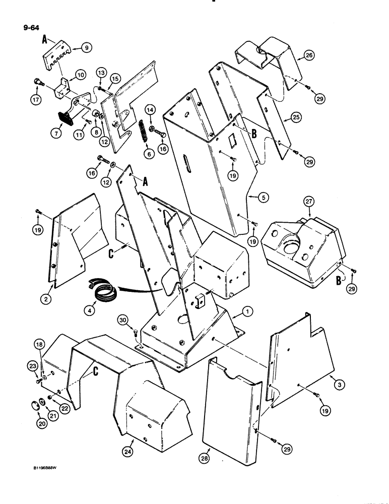 Схема запчастей Case 621 - (9-064) - PEDESTAL AND TILT LATCH (09) - CHASSIS/ATTACHMENTS