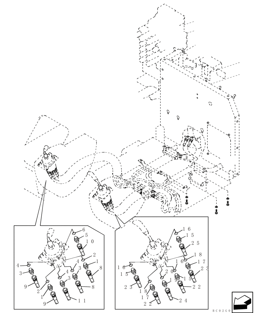 Схема запчастей Case CX210 - (08-17) - PILOT CONTROL LINES, ATTACHMENT - ALL MODELS (08) - HYDRAULICS