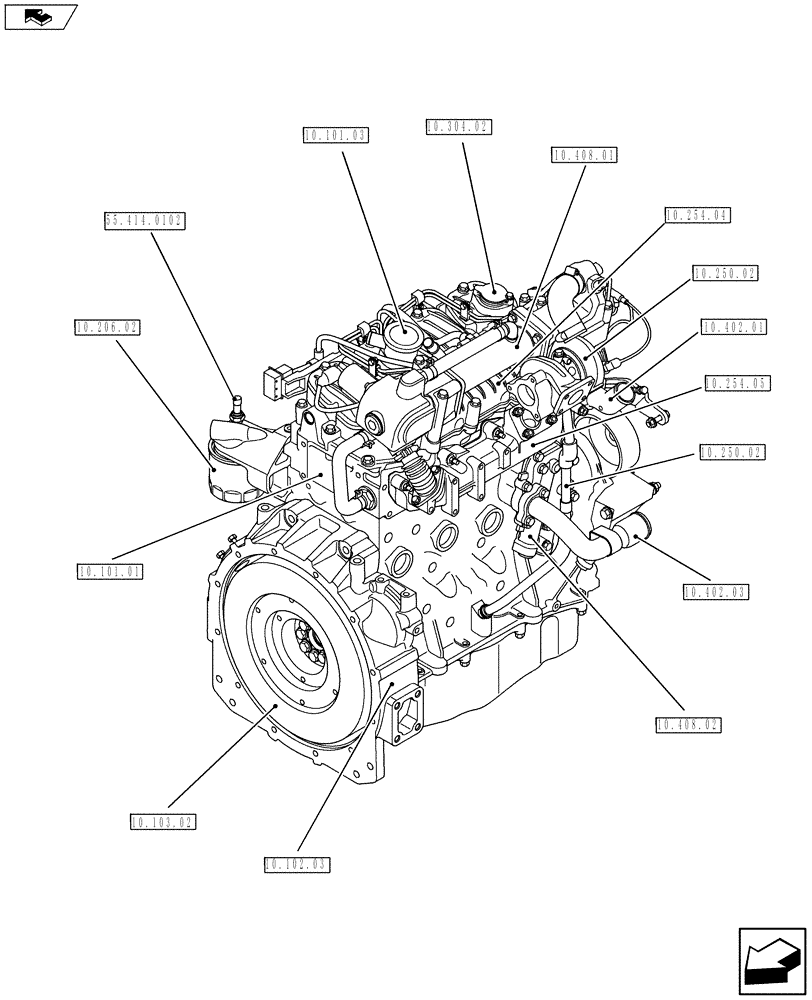Схема запчастей Case SV250 - (10.000.10[02]) - PICTORIAL INDEX - ENGINE (10) - ENGINE