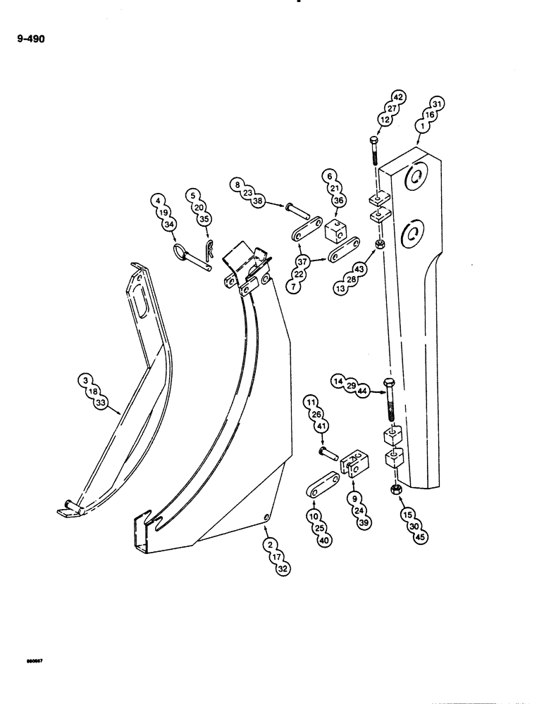 Схема запчастей Case DH4B - (9-490) - ADVANCED ANGLE PLOW BLADES AND CHUTES, 1-1/2" WIDE X 1-1/8" CLEARANCE (09) - CHASSIS/ATTACHMENTS