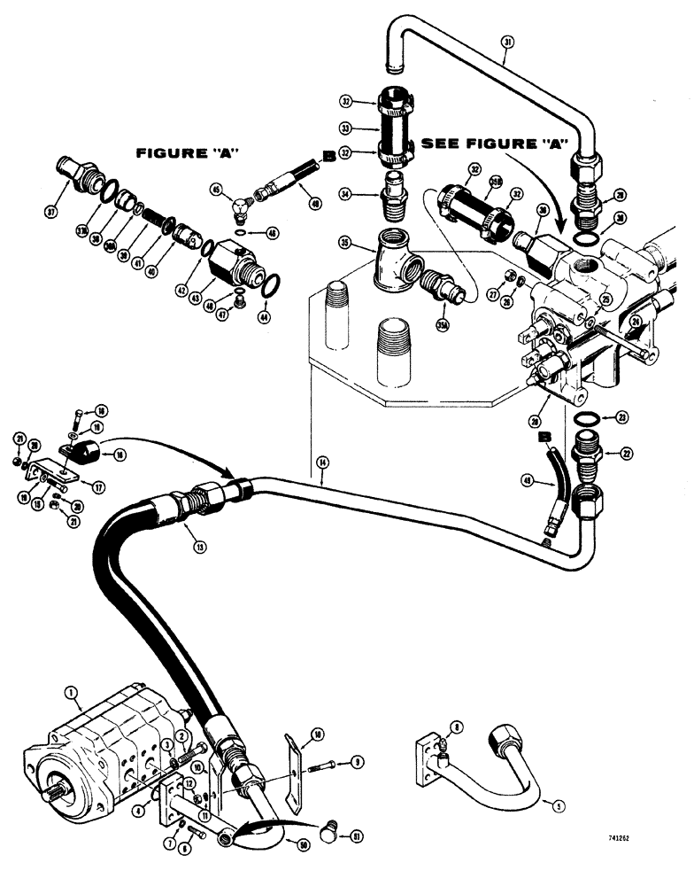 Схема запчастей Case W20 - (278) - PRESSURE LINE AND REGENERATION HYDRAULICS BEFORE TRACTOR S.N. 9107854 (08) - HYDRAULICS