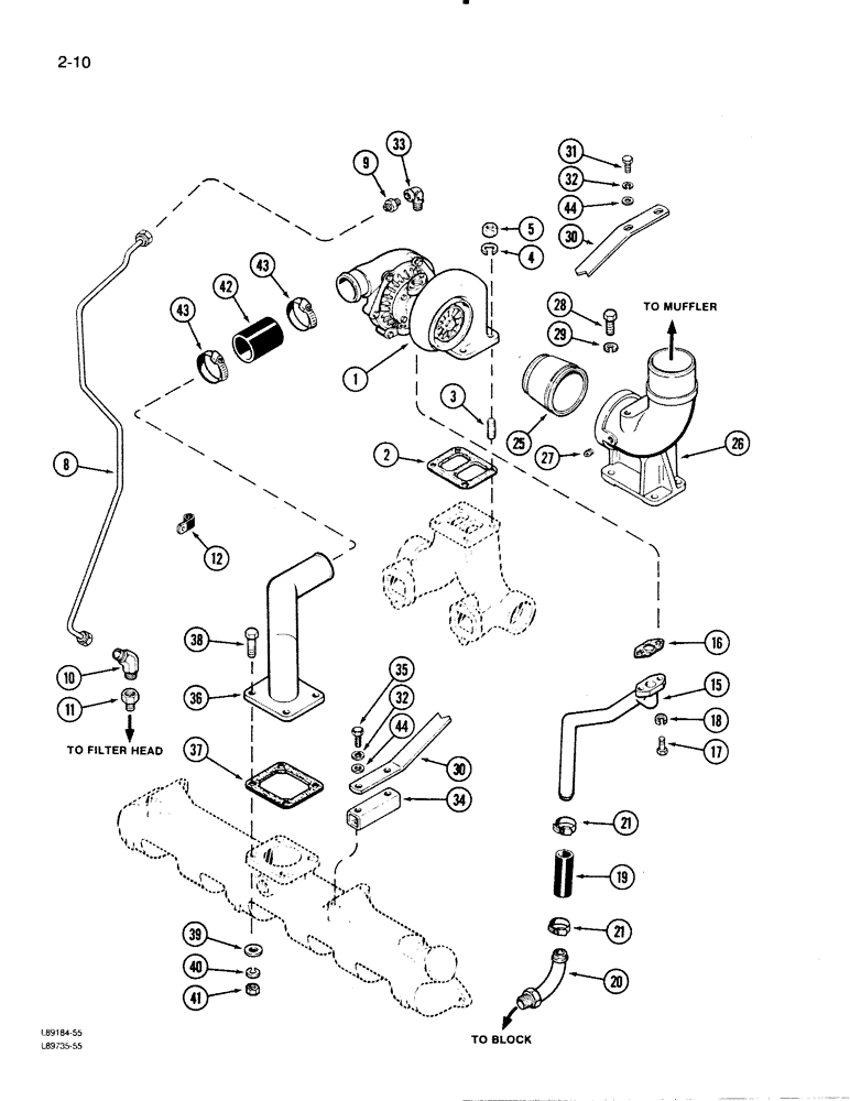 Схема запчастей Case W30 - (2-10) - TURBOCHARGER SYSTEM, 504BDT ENGINE (02) - ENGINE