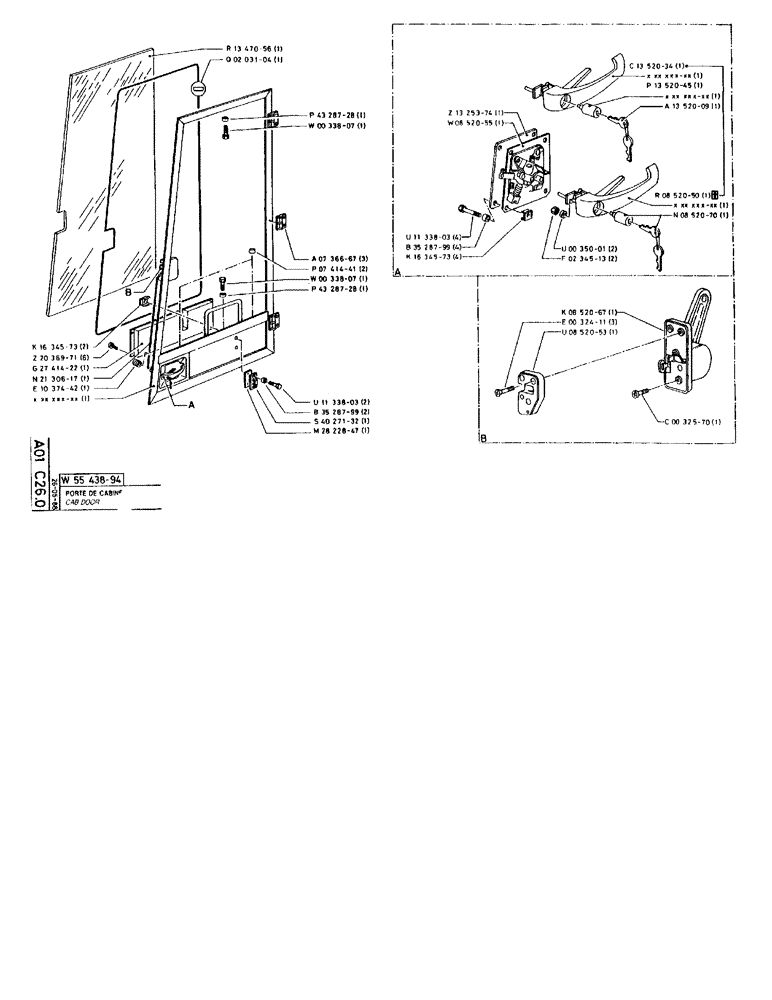 Схема запчастей Case 90BCL - (013) - CAB DOOR (05) - UPPERSTRUCTURE CHASSIS