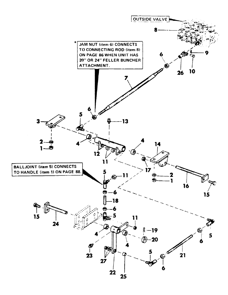 Схема запчастей Case 40BLC - (084) - AUXILIARY CONTROL LINKAGE, (USED WITH 16" FELLER BUNCHER) (05) - UPPERSTRUCTURE CHASSIS