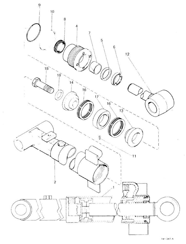 Схема запчастей Case 580F - (206) - BACKHOE EXTENDAHOE CYLINDER, UP TO NO 3.775.161, AXIAL BACKHOE (35) - HYDRAULIC SYSTEMS